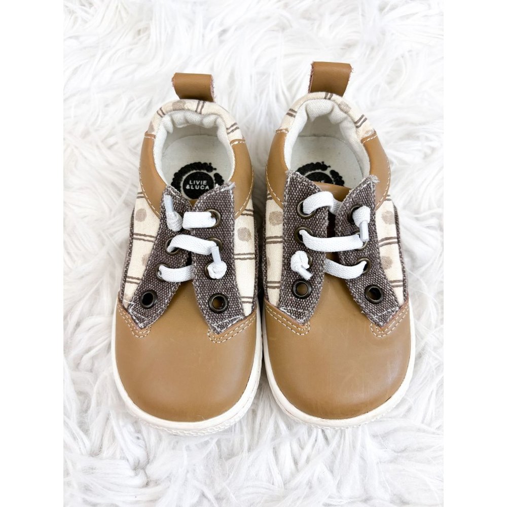 Livie and Luca Brown Tan Cream No Lace Slip On Dressy Sneakers Leather Canvas 6